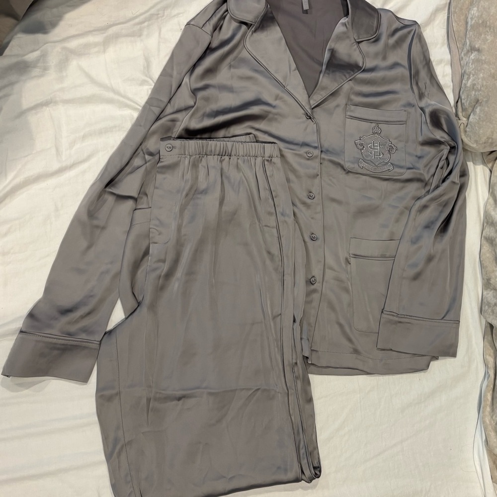 SKIMS Gray Satin Pajama Set